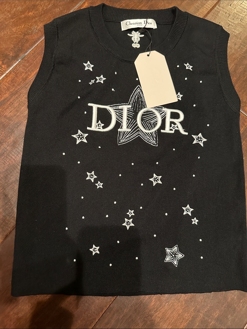 Christian Dior Black Sleeveless Star Logo Knit Top/ Sweater